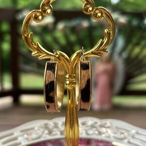 Leopard Print and Brushed Gold Hoop Earrings/NWOT